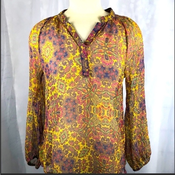 Ella Moss Blouse Womens Medium Silk Boho Floral Cottagecore - Picture 1 of 7